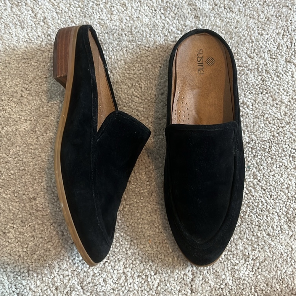 Susina Slip On Black Loafers Mules